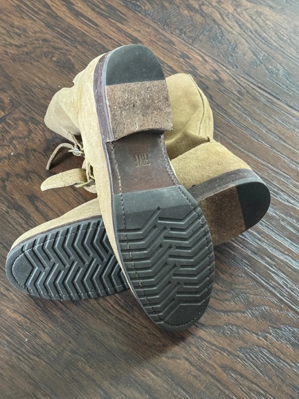 Frye Tan Suede Buckle Ankle Boots, Sz 11